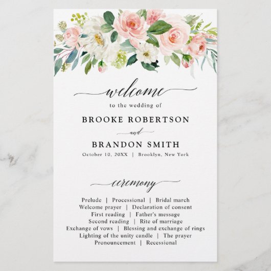 Papier Pastel Blush Pretty Rose Botanical Wedding Program (Devant)