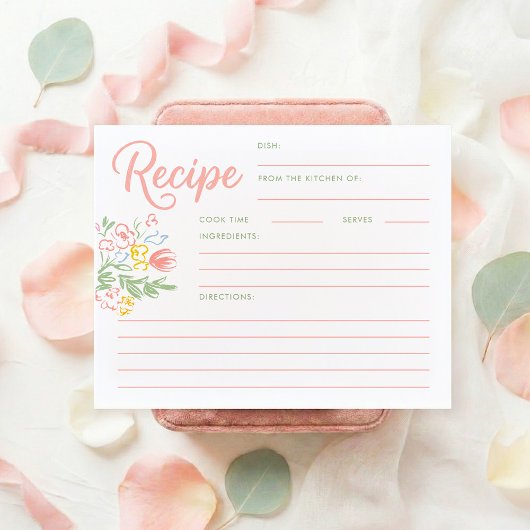 Papier Pastel Floral Whimsical Bridal Shower Recipe Card