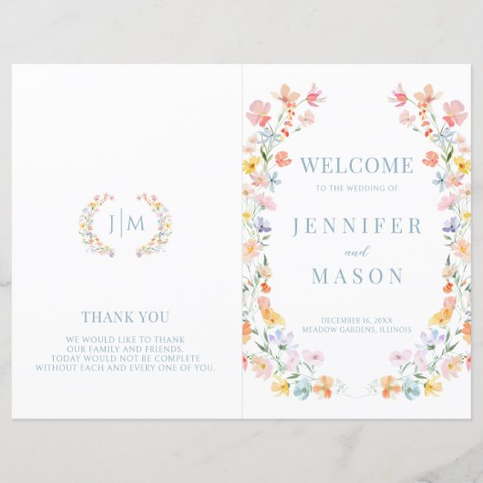 Papier Pastel Meadow Floral Wedding Foldable Program (Devant)