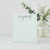 Papier Pastel Mint Quatrefoil Motif Nom personnalisé Note (Debout devant)