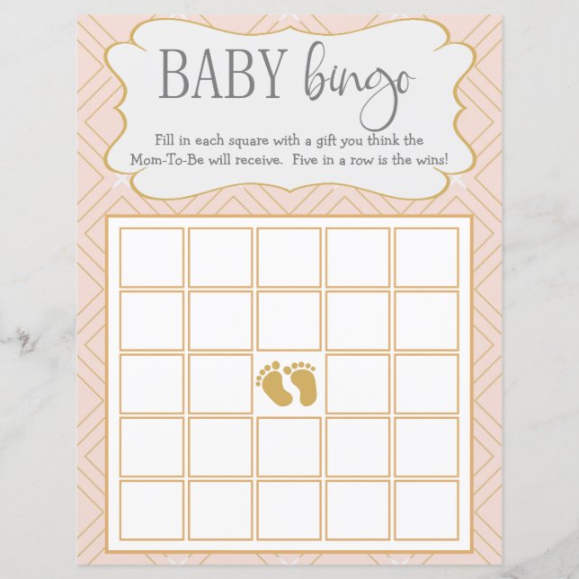 Papier Pastel Peach et Gold Geometry Baby Bingo (Devant)