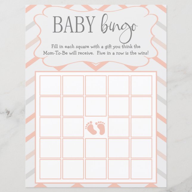 Papier Pastel Peach et Grey Zig Zag Baby Bingo (Devant)