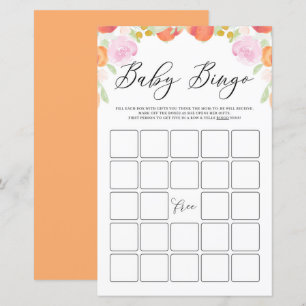 Papier Pastel Peaches et Fleurs Baby shower Bingo Jeu