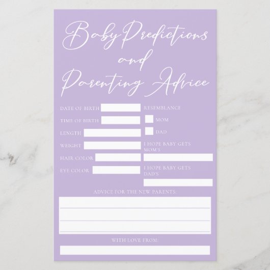 Papier Pastel Purple Baby shower Prédictions (Devant)
