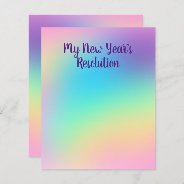 Papier Pastel Rainbow New Year's Party Resolution Paper (Devant / Derrière)