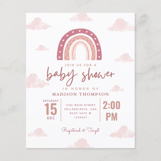 Papier Pastel rose arc-en-ciel nuages fille Baby shower I (Devant)