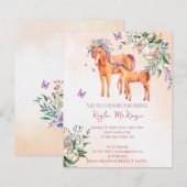 Papier Pastel rose bébé cheval budget baby shower invitat (Devant / Derrière)