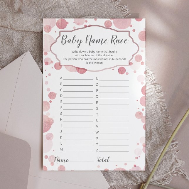 Papier Pastel Rose Rose Nom du bébé Race Girly Shower Jeu (Créateur téléchargé)