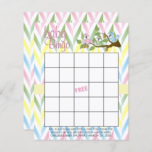 Papier Pastel Squirrel Baby Girl Douche - Bingo (Devant / Derrière)