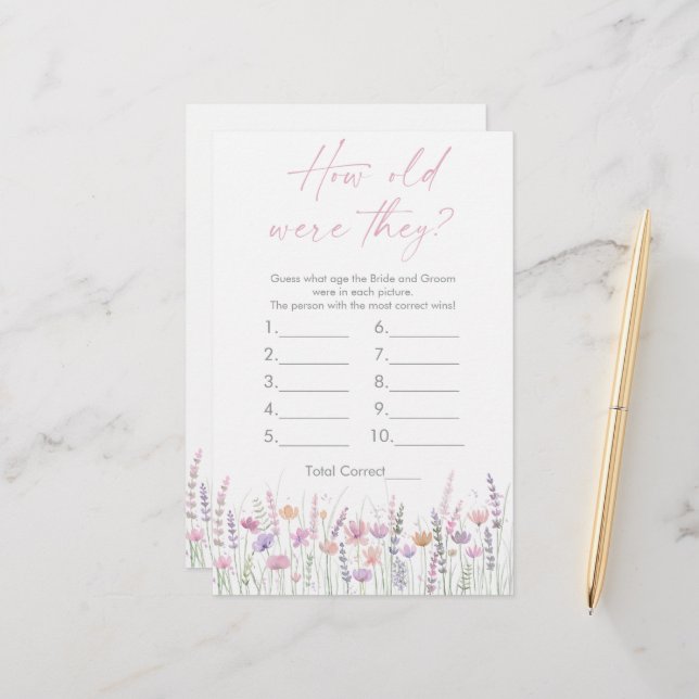 Papier Pastel Wildflowers How Old Were They Bridal Game (Devant/Arrière en situation)