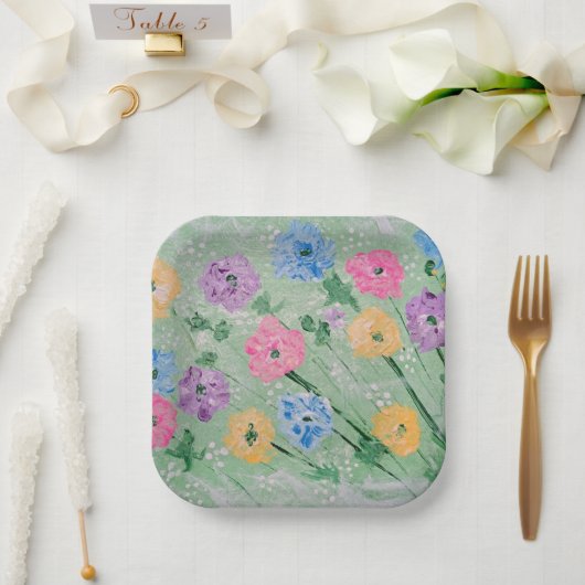 Papier Pastels Floraux, Assiettes Carrées 7" (Mariage)