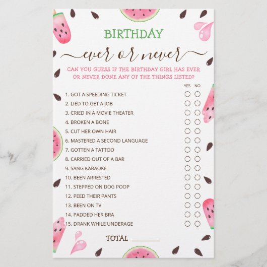 Papier Pastèque Un anniversaire unique ou jamais (Devant)