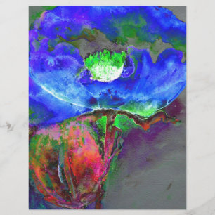 Papier Pavot bleu, fleur abstraite bleue