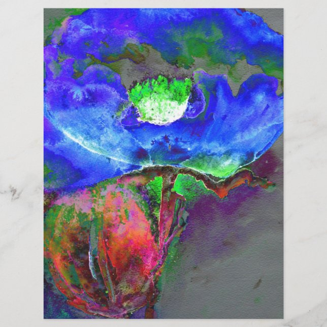 Papier Pavot bleu, fleur abstraite bleue (Devant)