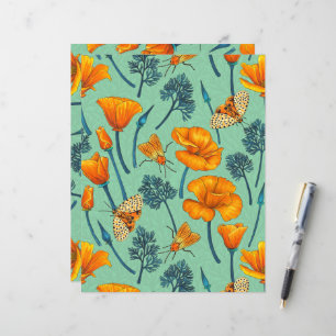 Papier Pavot et papillons de nuit de Californie sur jade