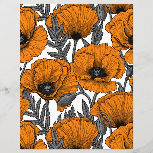 Papier Pavot orange sur blanc (Devant)
