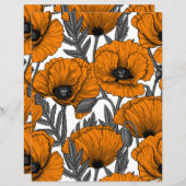 Papier Pavot orange sur blanc (Devant / Derrière)