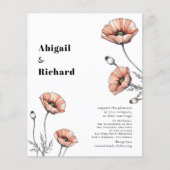 Papier Pavot rose faire-part de mariage budgétaire floral (Devant)