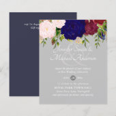 Papier Pays Bleu Bourgogne Rose Floral Mariage Invite (Devant / Derrière)