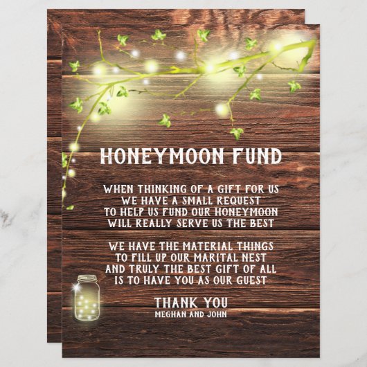Papier Pays Rustic Mason String Lights Honeymoon Fund (Devant / Derrière)