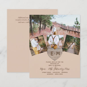 Papier Pays Rustique Photo Gravé Coeur Monogramme Mariage