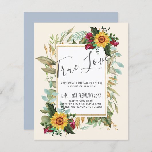 Papier Pays Tournesols Rustiques Bourgogne Mariage Rose (Devant / Derrière)