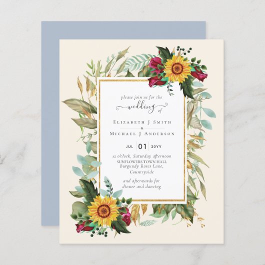 Papier Pays Tournesols Rustiques Bourgogne Mariage Rose (Devant / Derrière)