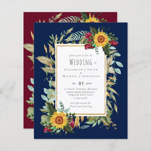 Papier Pays Tournesols Rustiques Bourgogne Mariage Rose (Devant / Derrière)