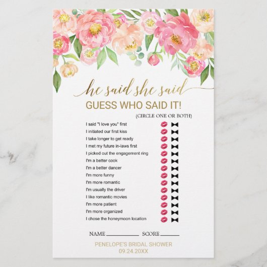 Papier Peach and Pink Peony "He Said She Said" Jeu (Devant)