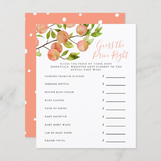 Papier Peach Devinez Le Prix Bon Baby shower Jeu (Devant / Derrière)