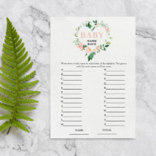 Papier Peach Floral Baby Name Race Baby shower Jeu