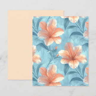 Papier Peach Hibiscus Floral on Soft Blue Scrapbook Paper