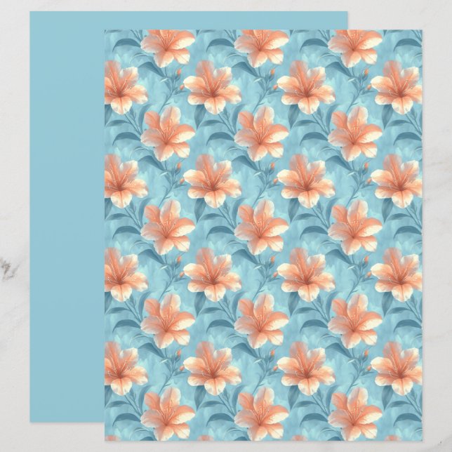 Papier Peach Hibiscus Floral Scrapbook Paper (Devant / Derrière)