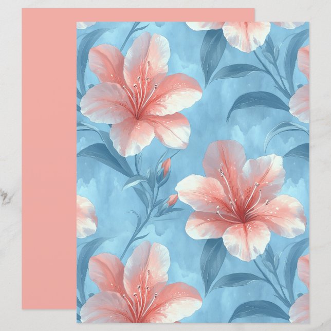 Papier Peach Hibiscus Floral Scrapbook Paper (Devant / Derrière)