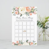 Papier Peach Ivory Floral Baby shower Bingo Party Jeu (Debout devant)