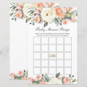 Papier Peach Ivory Floral Baby shower Bingo Party Jeu (Devant / Derrière)