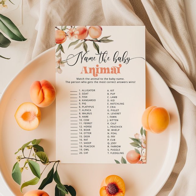 Papier Peach Nom du bébé animal baby shower jeu (Créateur téléchargé)