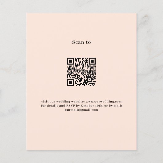 Papier Peach or rose QR RSVP budget faire-part de mariage (Dos)