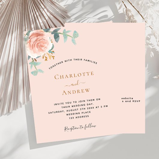 Papier Peach or rose QR RSVP budget faire-part de mariage