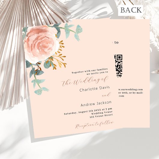Papier Peach or rose QR RSVP budget faire-part de mariage