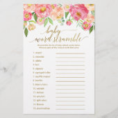 Papier Peach & Pink Peony Flower Word Scramble Jeu (Devant)