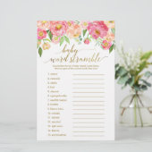 Papier Peach & Pink Peony Flower Word Scramble Jeu (Debout devant)