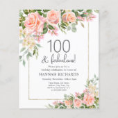 Papier Peach Pink Roses Floral 100th Birthday Invitation (Devant)