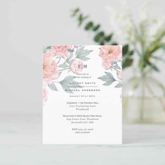 Papier Peach Push Peach PEONIES Mariage Inviter Réception (Debout devant)
