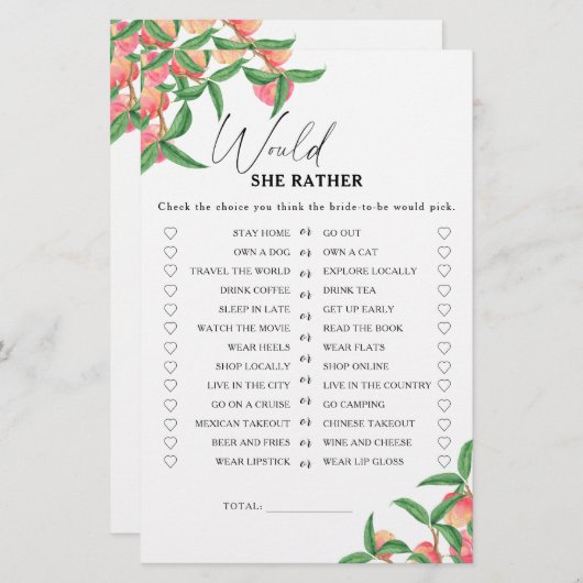 Papier Peaches - Jeu de baby shower pour les futures mari (Devant / Derrière)