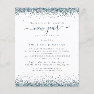 PAPIER   Peacock Blue Glitter New Year Eve Invite Flyer