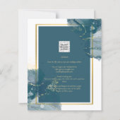 Papier Peacock Blue Gold Alcohol ENK Chic Wedding Invitat (Dos)