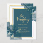Papier Peacock Blue Gold Alcohol ENK Chic Wedding Invitat (Devant / Derrière)