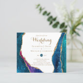 Papier Peacock Blue Green Gold Agate Wedding Inviter CHEA (Debout devant)