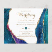 Papier Peacock Blue Green Gold Agate Wedding Inviter CHEA (Devant)